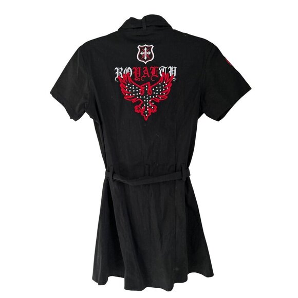 Raw Blue Womens Black Military-Inspired Shirt Dress With Red Embroidery Button F - Picture 2 of 9